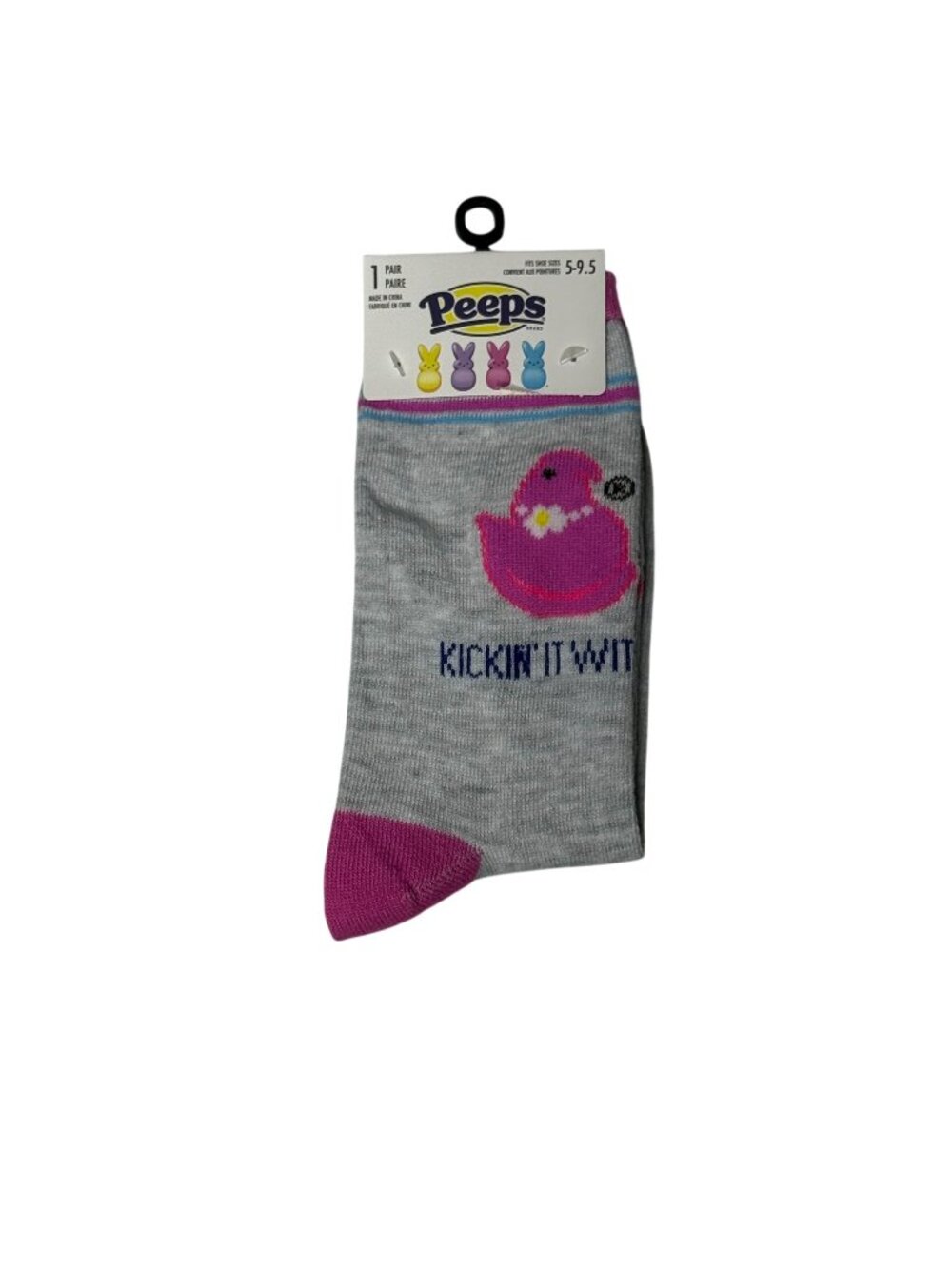 Peeps Gray Pink Chick Crew Socks Kickin’ It With My Peeps Women’s One Size NWT